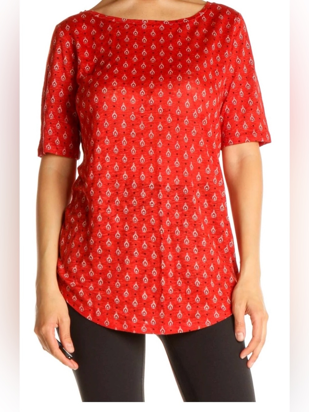 LOFT Linen Short Sleeve Tunic Top Tee Blouse Sz Medium Slub Cotton
